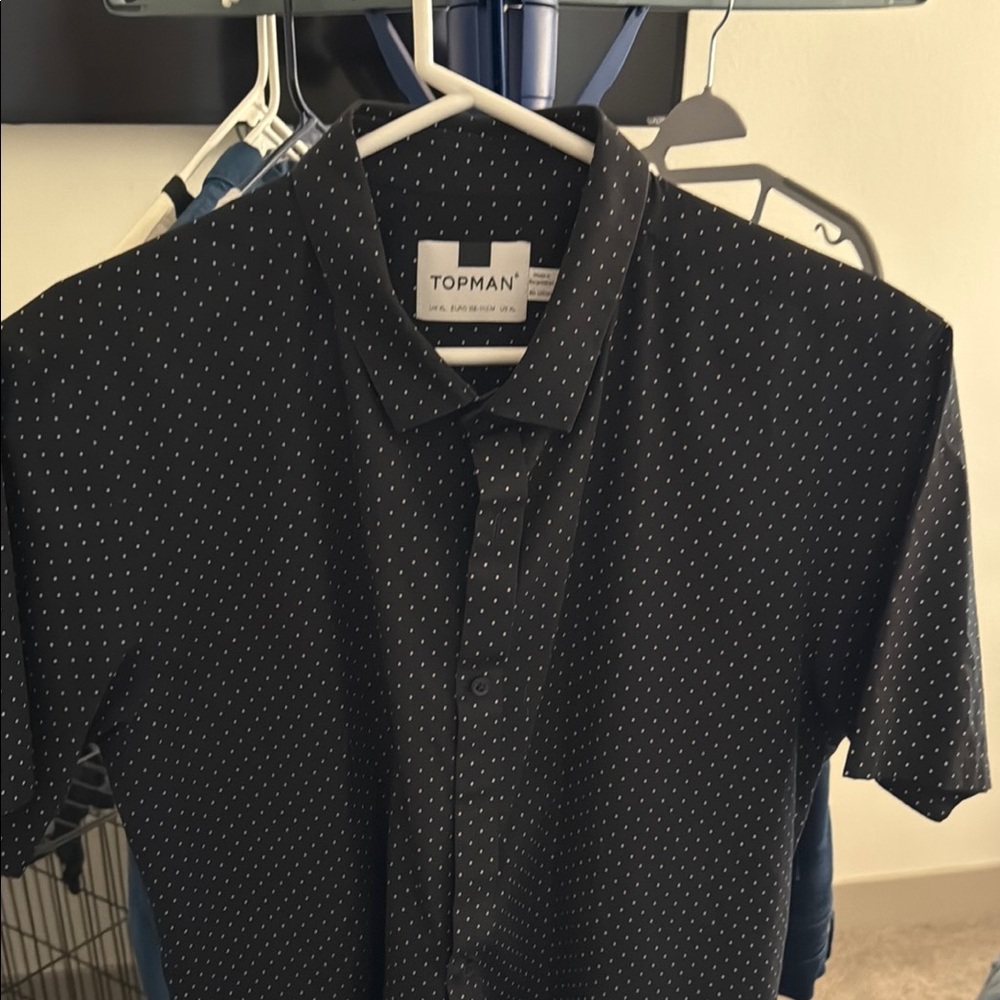 Topman Black Casual Button Down Shirt with Polka Dot Pattern